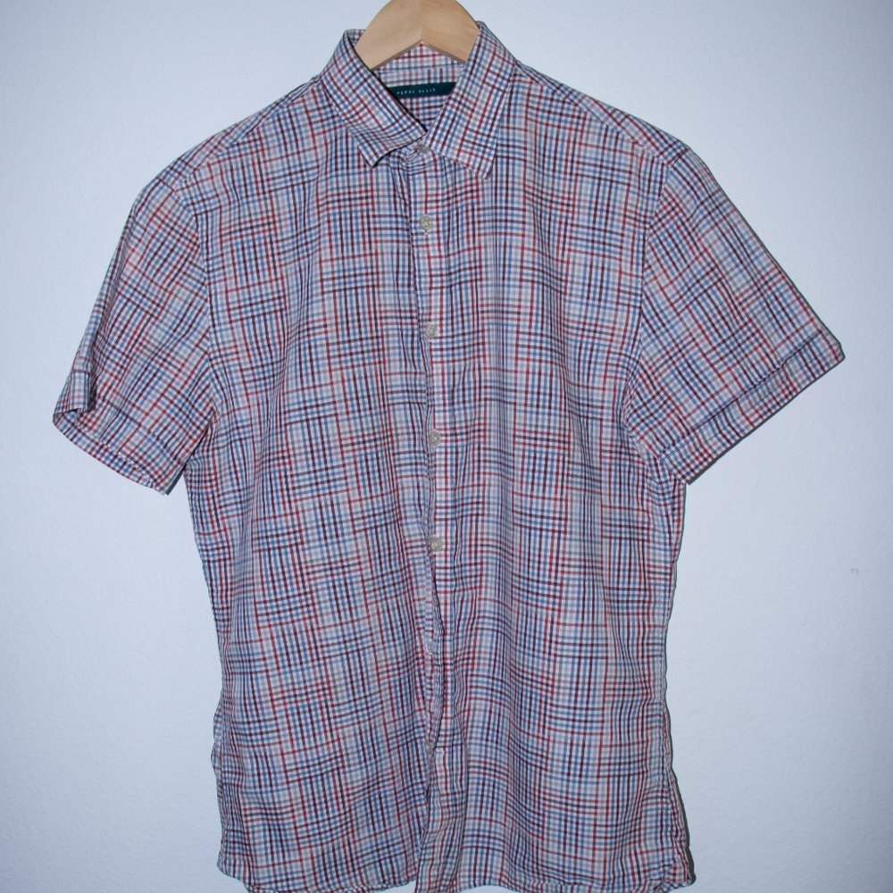 Perry Ellis Men's Dress Shirt Red Plaid  S